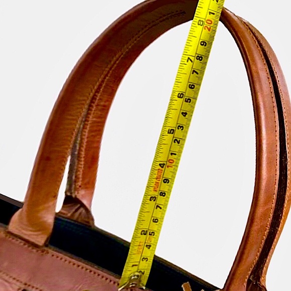 RALPH LAUREN BlackWatch Plaid Coated Canvas Brown Leather Top Zip Oversized Bag - Picture 10 of 16